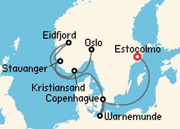 Itinerario del Crucero Fiordos Noruegos desde Estocolmo MSC Cruceros