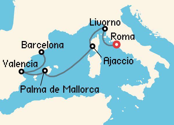 Itinerario del Crucero Mediterráneo desde Roma - Civitavecchia Cunard