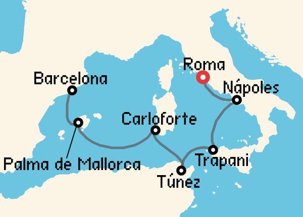 Itinerario del Crucero Mediterráneo desde Roma - Civitavecchia Explora Journeys