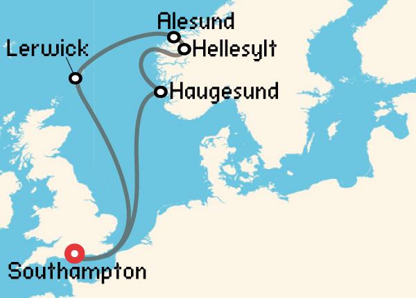 Itinerario del Crucero Fiordos Noruegos desde Southampton MSC Cruceros