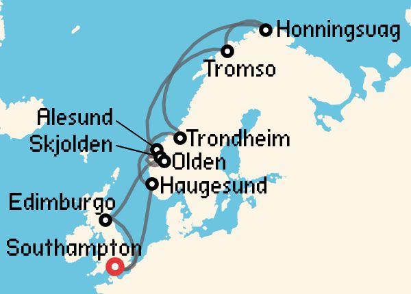 Itinerario del Crucero Fiordos Noruegos desde Southampton Princess Cruises
