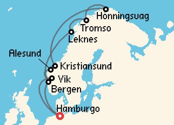 Itinerario del Crucero Fiordos Noruegos desde Hamburgo Costa Cruceros