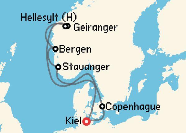 Itinerario del Crucero Fiordos Noruegos desde Kiel Costa Cruceros