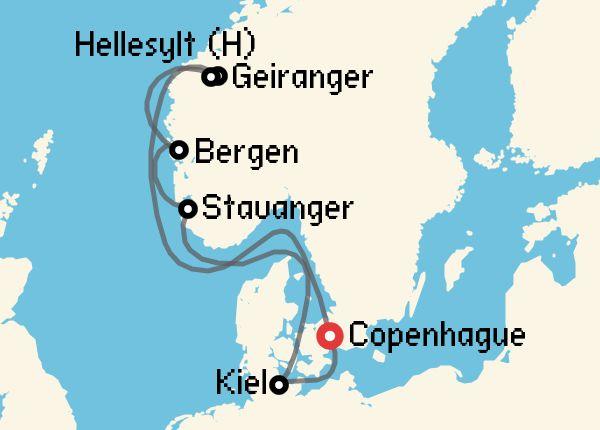 Itinerario del Crucero Fiordos Noruegos desde Copenhague Costa Cruceros