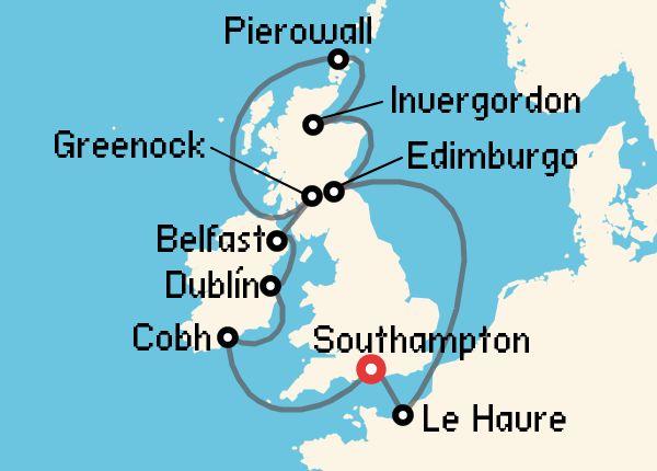 Itinerario del Crucero Báltico y Norte de Europa desde Southampton Princess Cruises