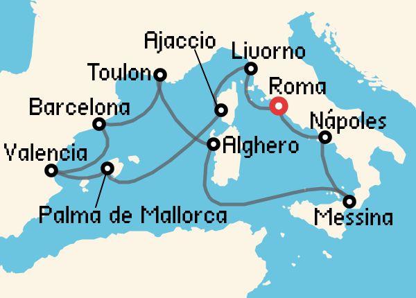 Itinerario del Crucero Mediterráneo desde Roma - Civitavecchia Cunard